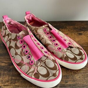 Coach| Vintage Women's Pink & Brown Classic Monogram Slip-On Sneakers Sz 7B